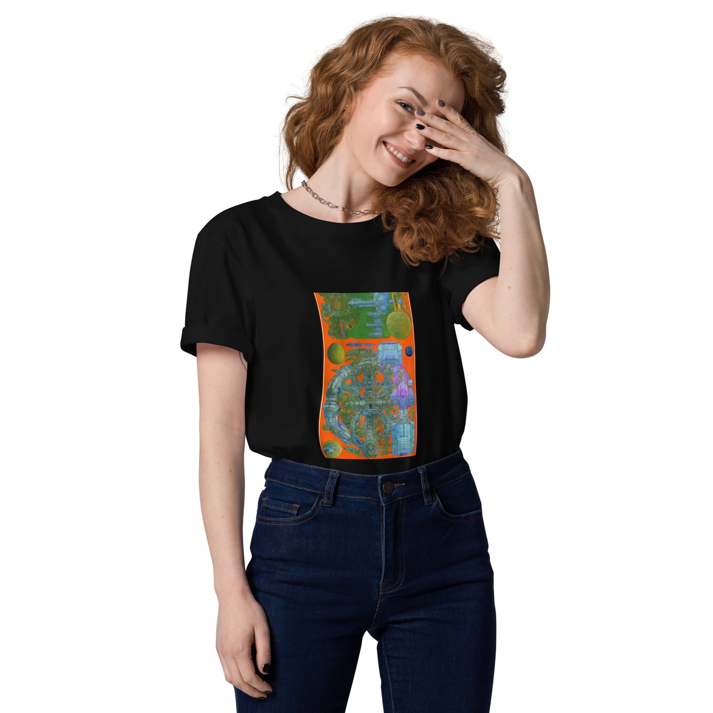 Unisex organic cotton t-shirt - Orange Spaceship