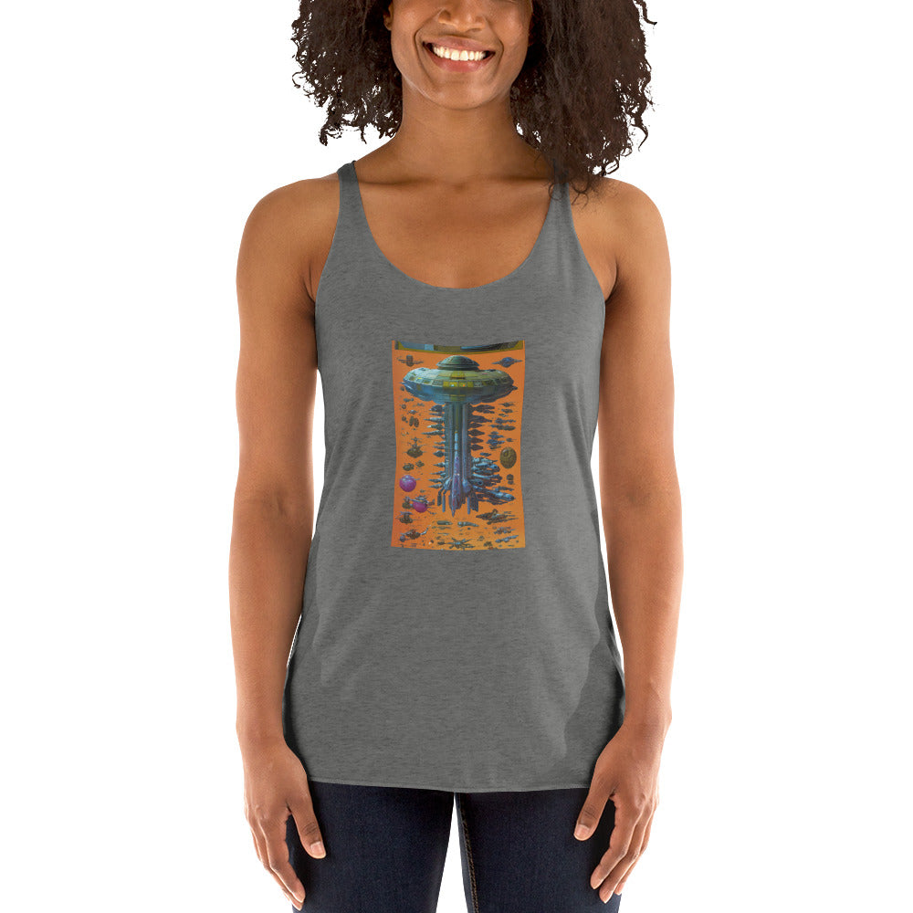 Women's Racerback Tank - Orange Spaceship