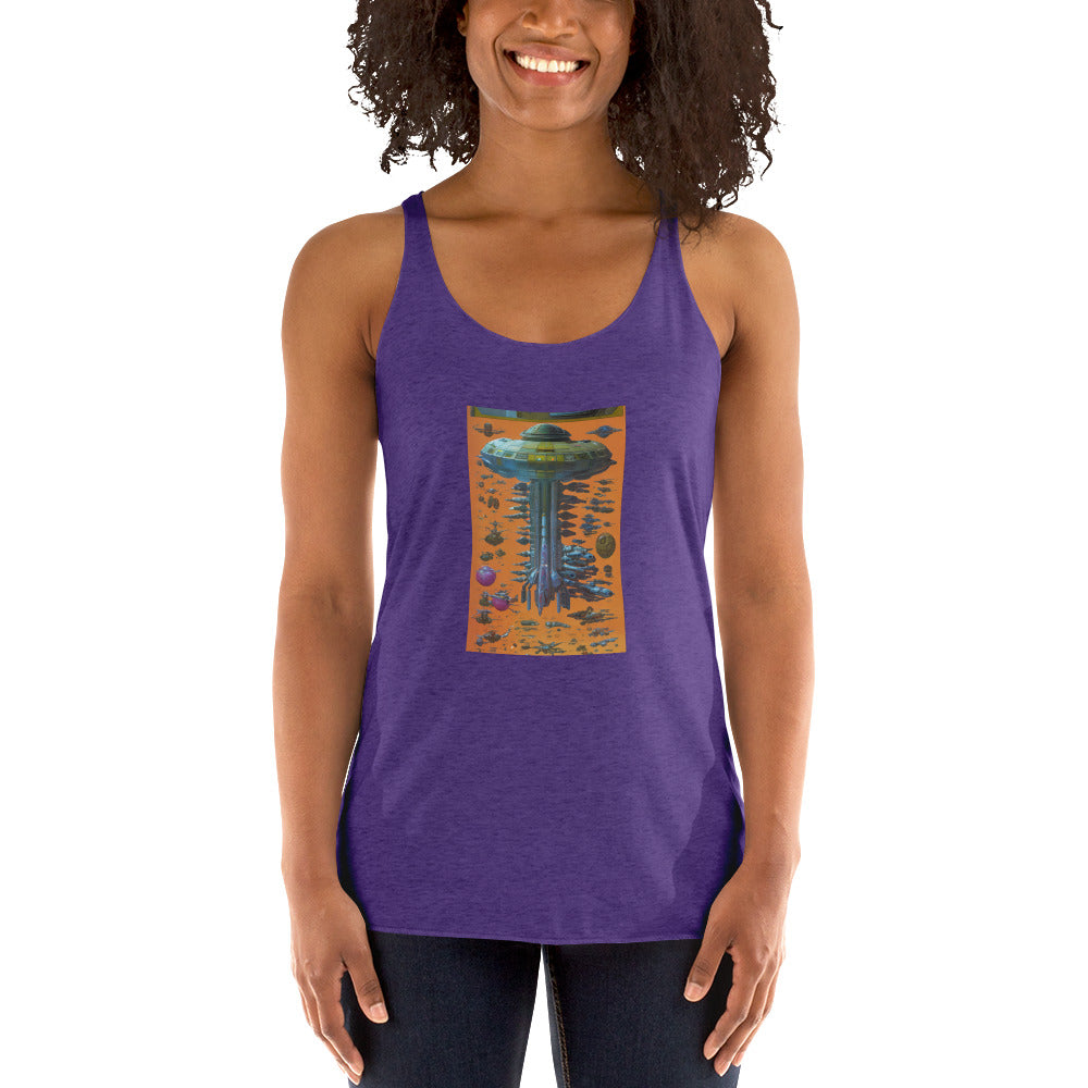 Women's Racerback Tank - Orange Spaceship