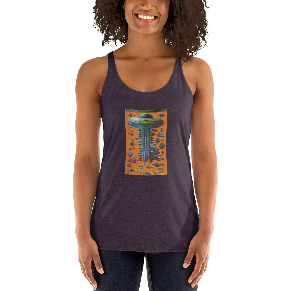 Women's Racerback Tank - Orange Spaceship