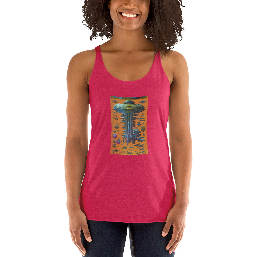 Women's Racerback Tank - Orange Spaceship