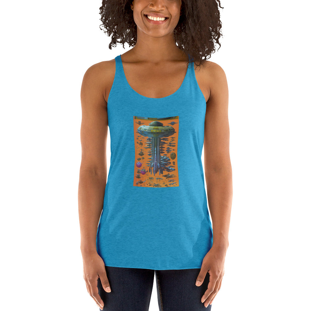 Women's Racerback Tank - Orange Spaceship